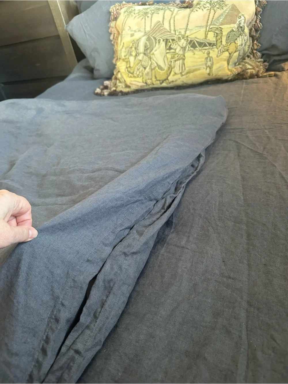 QUINCE European Linen Duvet Cover Set in Full/Queen & down comforter!! CHARCOAL